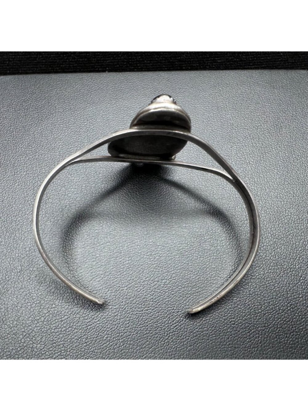 Sterling Silver Oval Onyx Feather Turquoise Accent Cuff Bracelet Vintage Sz 5.5 - Picture 8 of 16